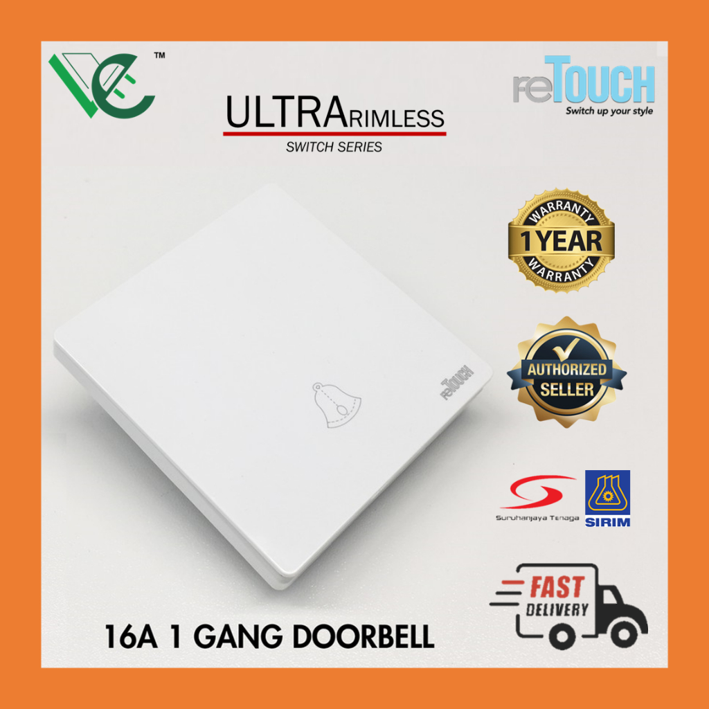 RETOUCH Ultra Rimless 1 Gang 16A Doorbell Switch | Shopee Malaysia