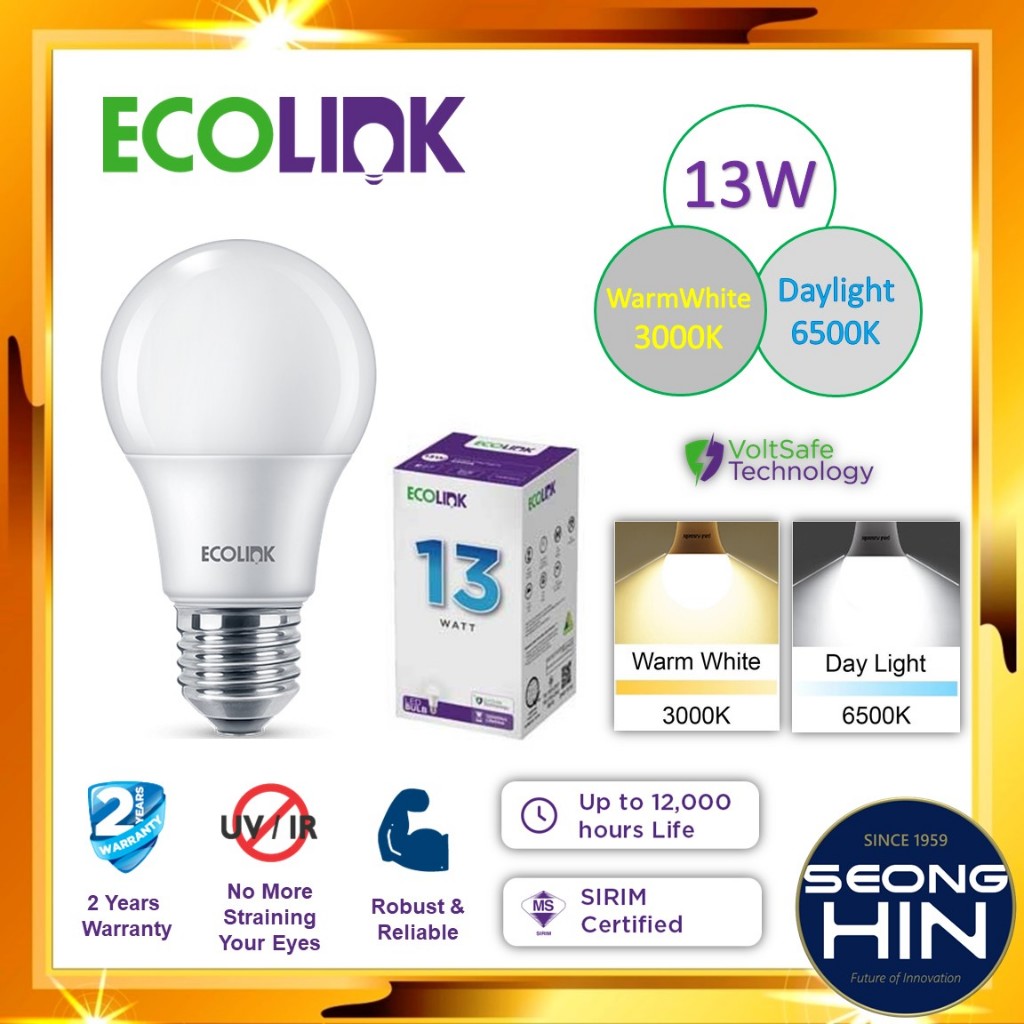 Ecolink 13W LED Bulb E27 Daylight 6500k Warmwhite 3000k By Philips ...