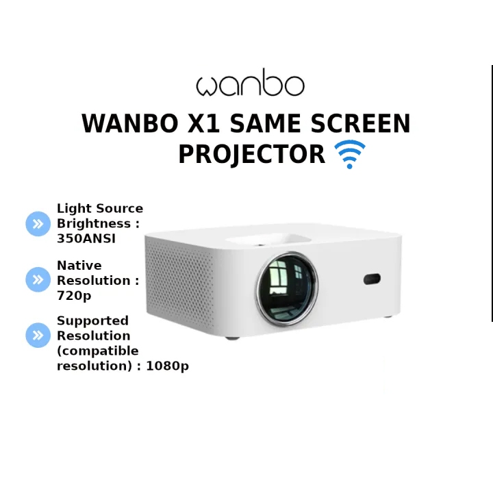 Wanbo Portable Projector X1 Same Screen | 1280x720P | 350 ANSI Lumens ...