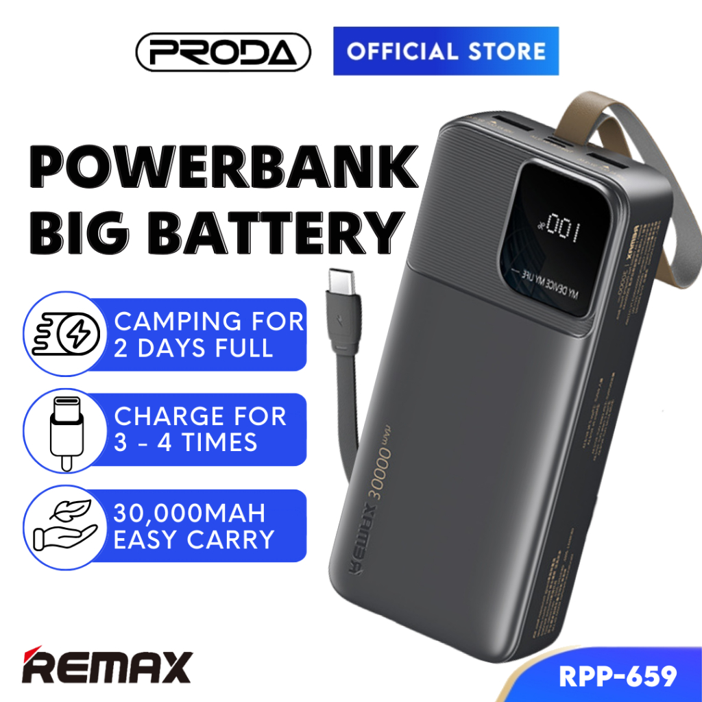 REMAX Quick Charging 30000mAh Camping Outdoor Powerbank 2.4A Digital ...