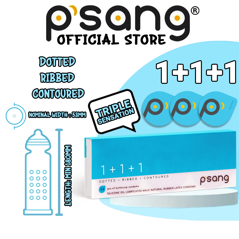 P'Sang 1+1+1 Dotted Ribbed Contoured Condom (3's) (12's)