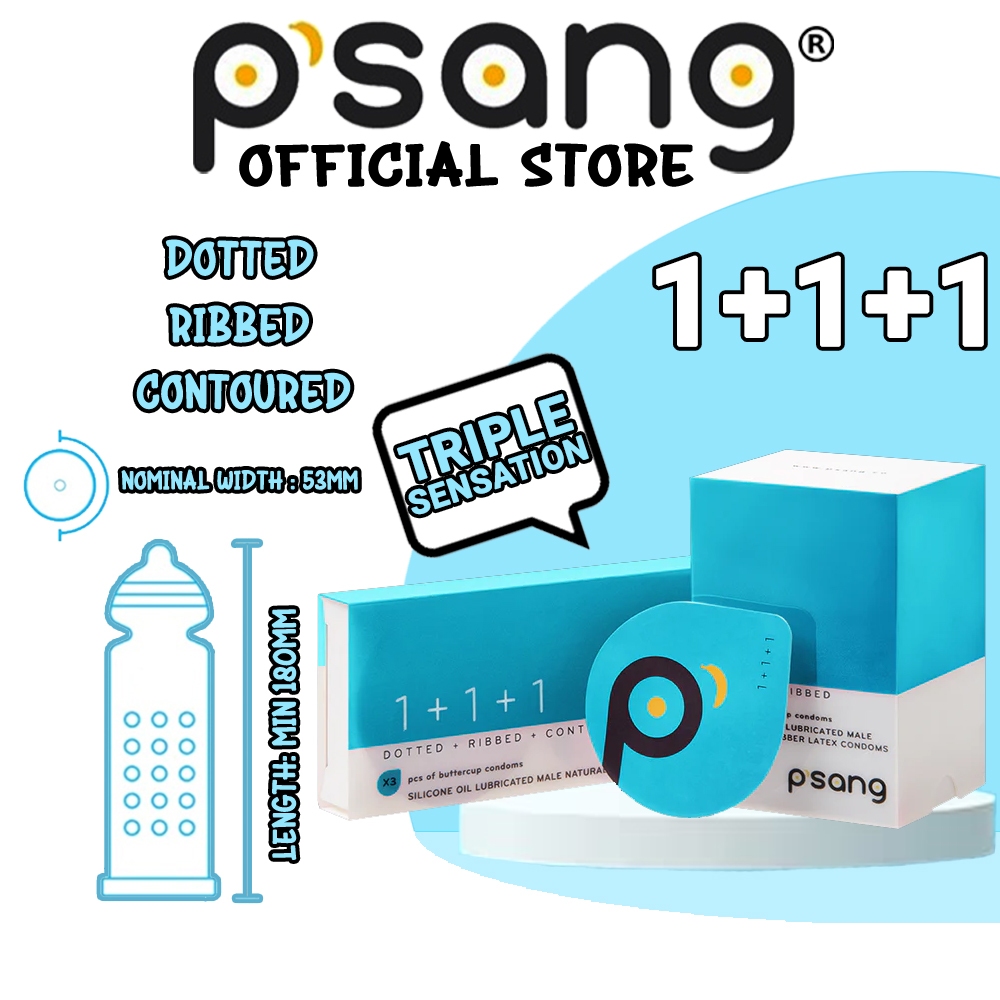 P'Sang 1+1+1 Dotted Ribbed Contoured Condom (3's) (12's)