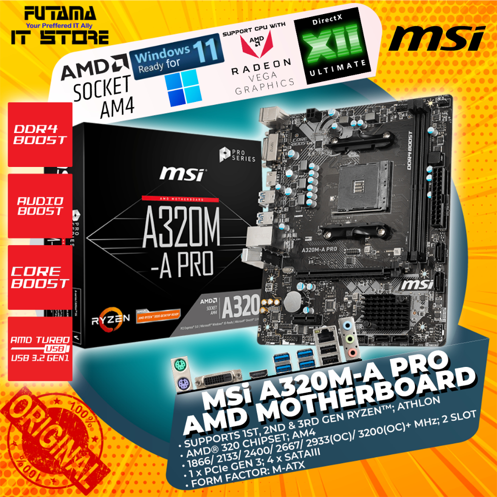 MSI A320M GAMING PRO Desktop Motherboard - AMD A320 Chipset - Socket AM4 -  Micro ATX