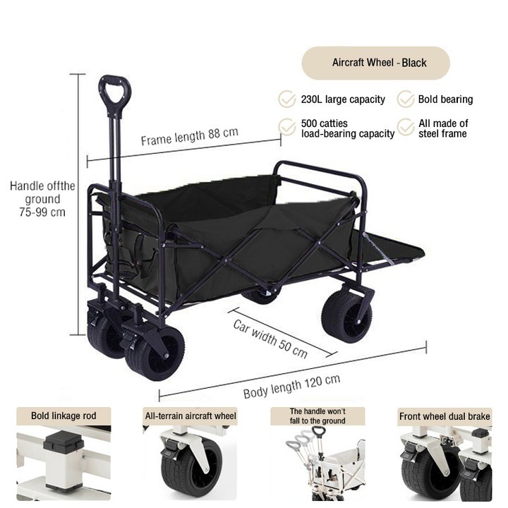 Outdoor Trolley 5'/8'inch Wagon Foldable Cart Beach Shopping Camping ...