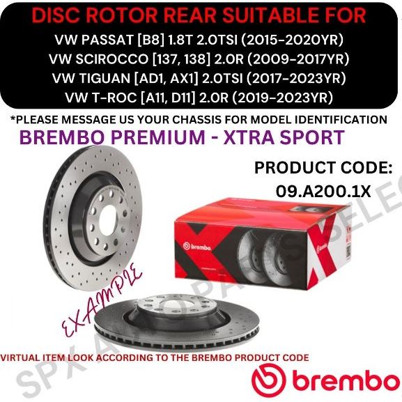 BREMBO GENUINE DISC BRAKE ROTOR (REAR) FOR VW PASSAT [B8] '15-20YR ...