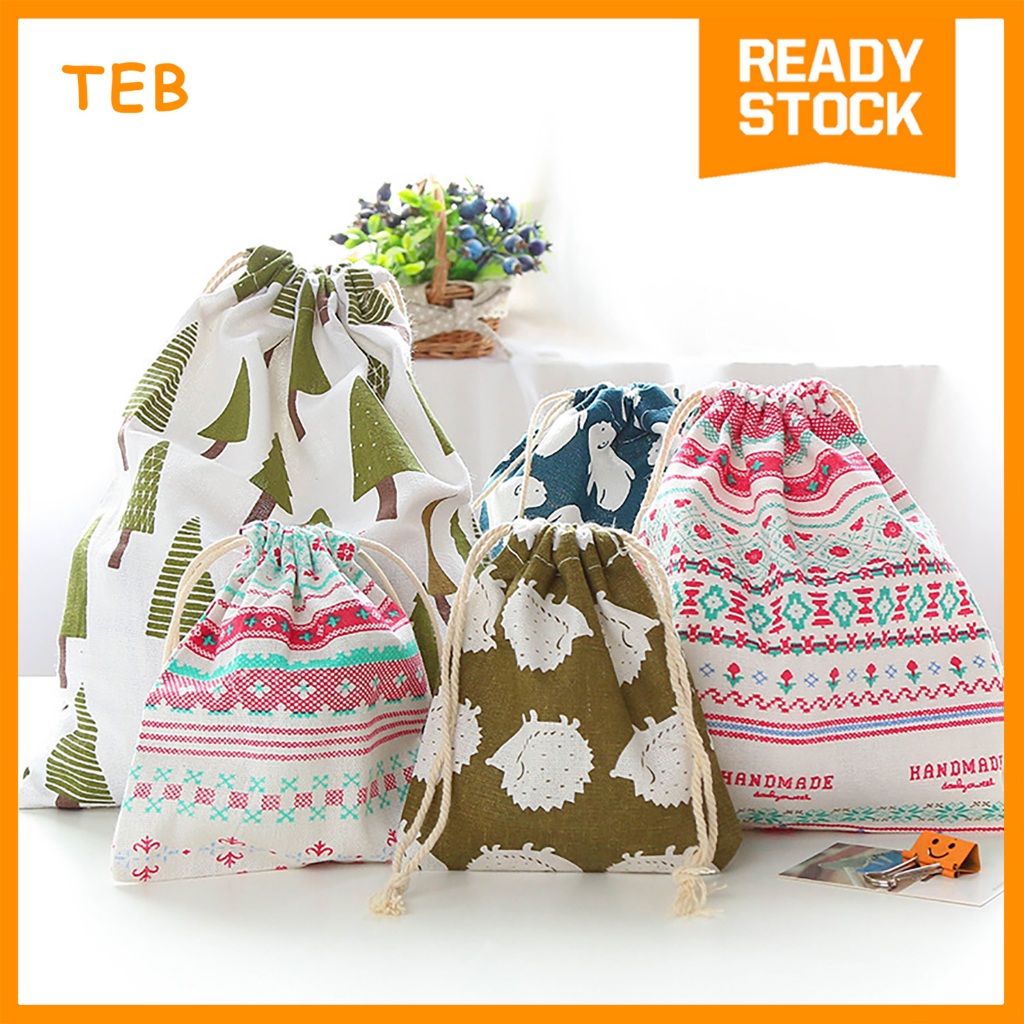Canvas Drawstring Bags Pocket Cloth Travel Gift Bag Shopee Malaysia