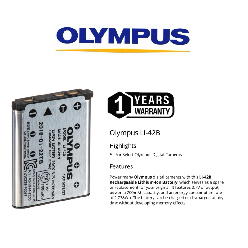 OLYMPUS LI42B BATTERY Li-42B (1 years warranty) | Shopee Malaysia