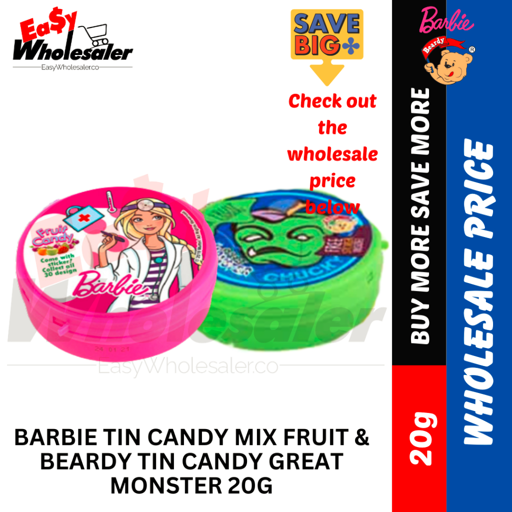 Barbie Tin Candy Mix Fruit And Beardy Tin Candy Great Monster 20g Wholesale Price Shopee Malaysia 2036