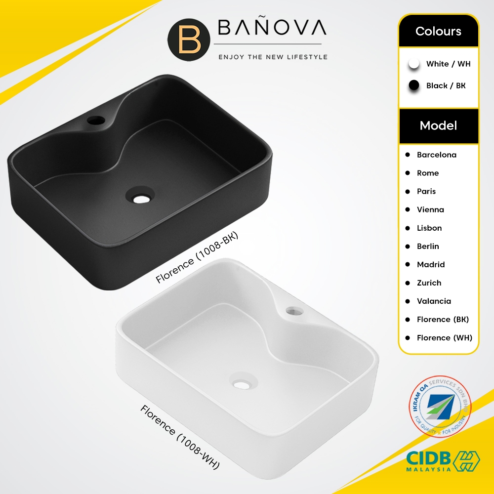 BANOVA Bathroom Polished Square Ceramic Basin Table Top Wash Basin ...