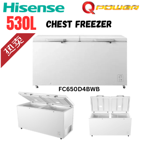 Hisense 530L Chest Freezer FC650D4BWB Fridge 8 in 1 LED with Safety Lock and Wheel (White) Peti