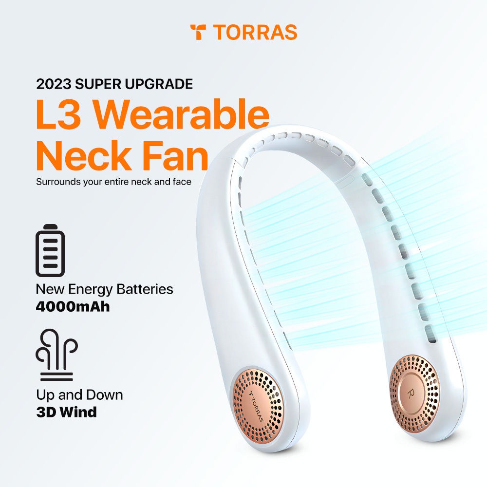 TORRAS L3 Portable Neck Fan 360° Cooling Fan 9H Using Wearable ...