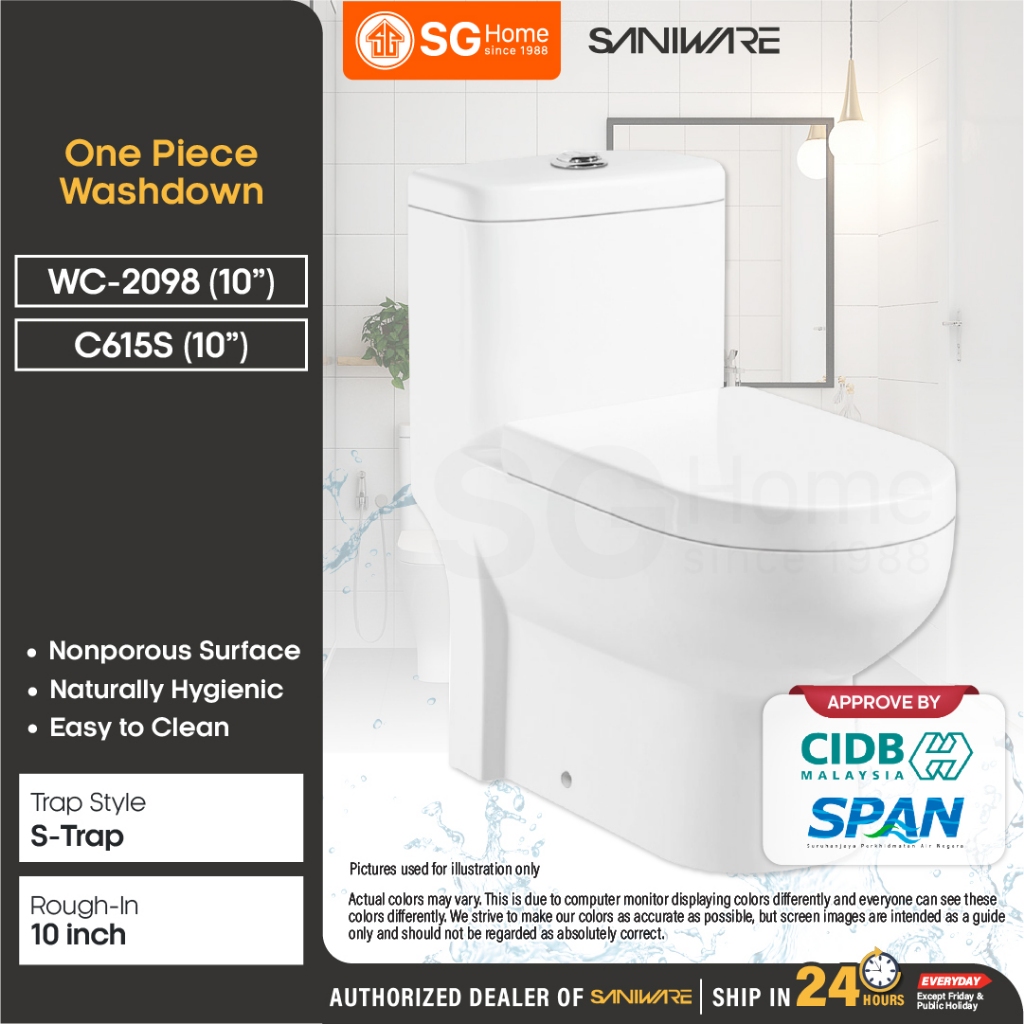 [ZELLA /SANIWARE ] C615S One Piece Toilet Washdown Water Closet (STRAP