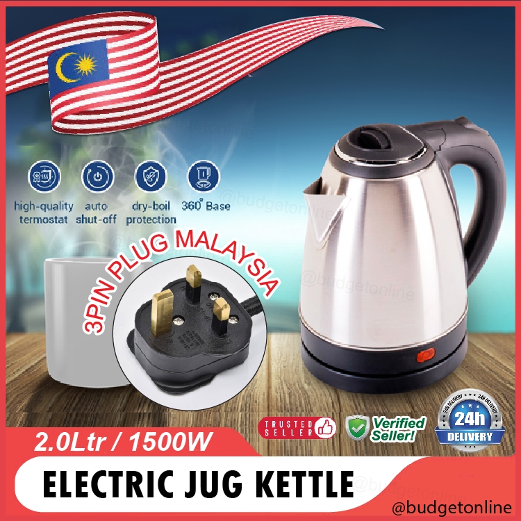 (3pin plug malaysia) Stainless Steel Electric Jug Kettle 2.0L Fast ...