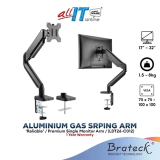 Brateck Bracket 17"-32" Single Monitor Aluminum Gas Spring Arm Up To 8kg / Monitor Arm (LDT26-C012)
