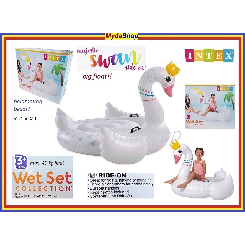 INTEX MAJESTIC WHITE SWAN Swim Pool Ride-On Float. Pelampung Angsa ...