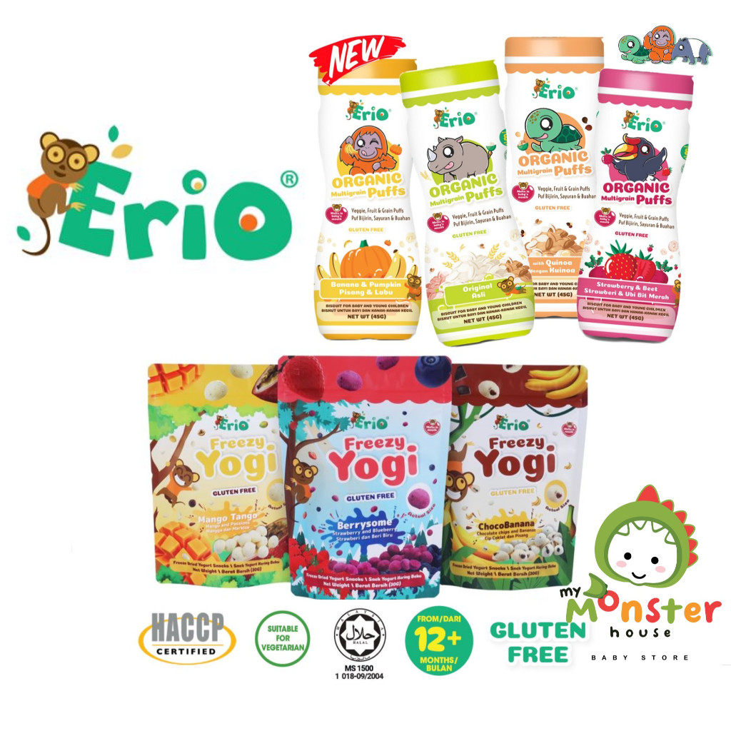 Erio Organic Multigrain Puff (45g) Erio Freezy Yogi (30g) Halal Baby ...