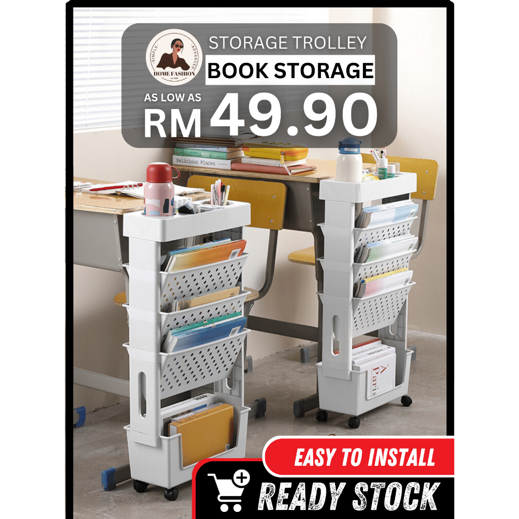 R7 Book Trolly Storage Racks Office Shelves PP Plastic & Metal Steel ...