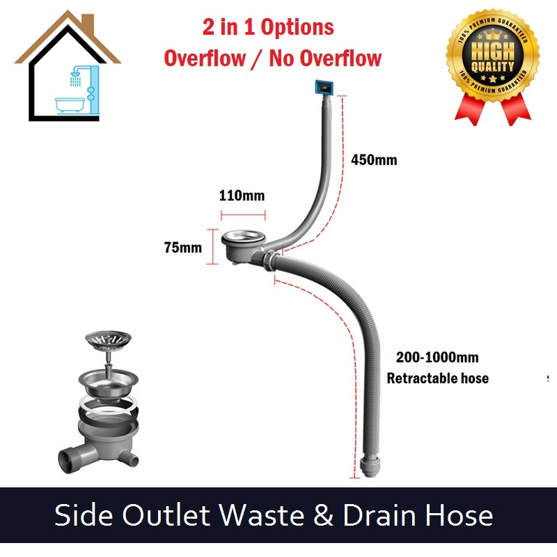 31/2 inches Side Outlet Kitchen Sink Waste Kit Side Drain Kitchen Sink Waste with Retractable