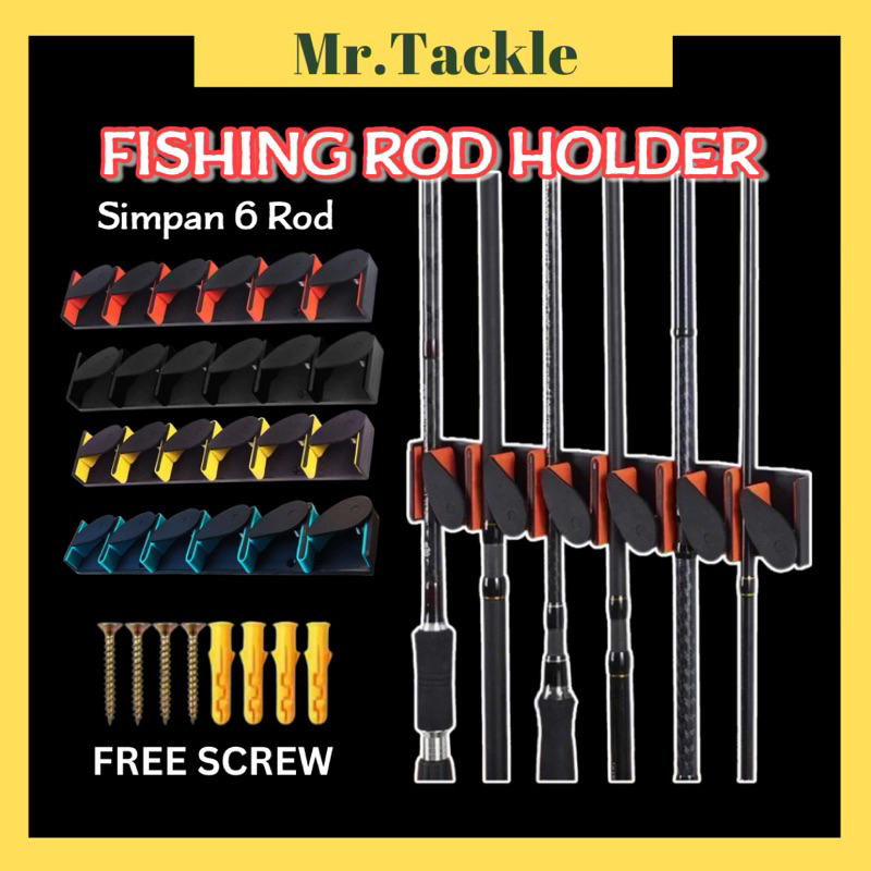 MR.T】 Fishing Rod Stand Rack 6 slots Fishing Rod Holder Wall Mounted  Fishing Pole Storage Holder Rack Pancing Joran