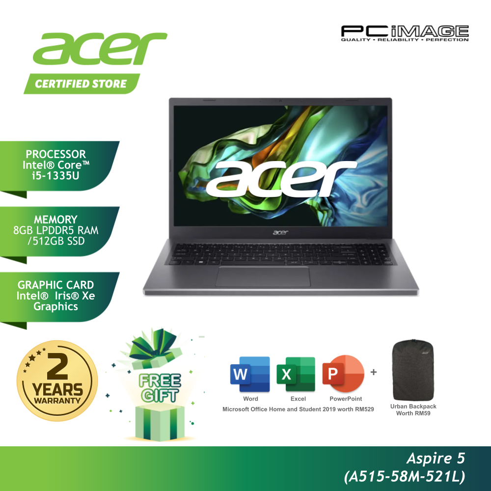 ACER ASPIRE 5 A515-58M-521L I5-1335U/8GBONBOARD/512GB SSD/INTEL IRIS XE ...