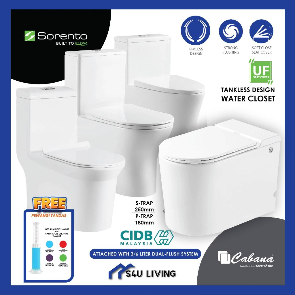 [ Maximum 1 unit per order ] SORENTO CABANA One Piece WC Toilet bowl Jamban Tandas S-Trap Washdown r