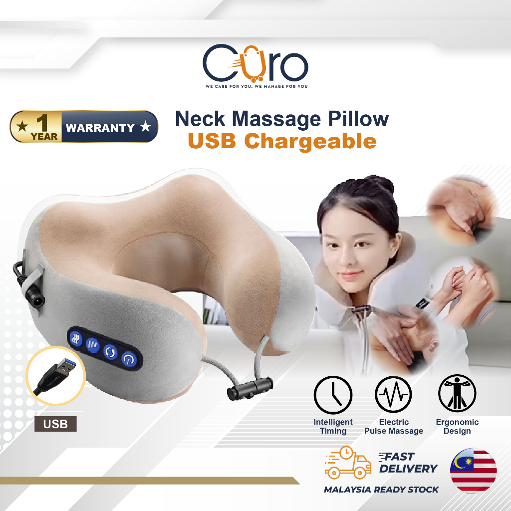 CURO Neck Massage Pillow USB Chargeable U Shape Neck Massager Kneading Acupuncture Mesin Urut Leher Shopee Malaysia