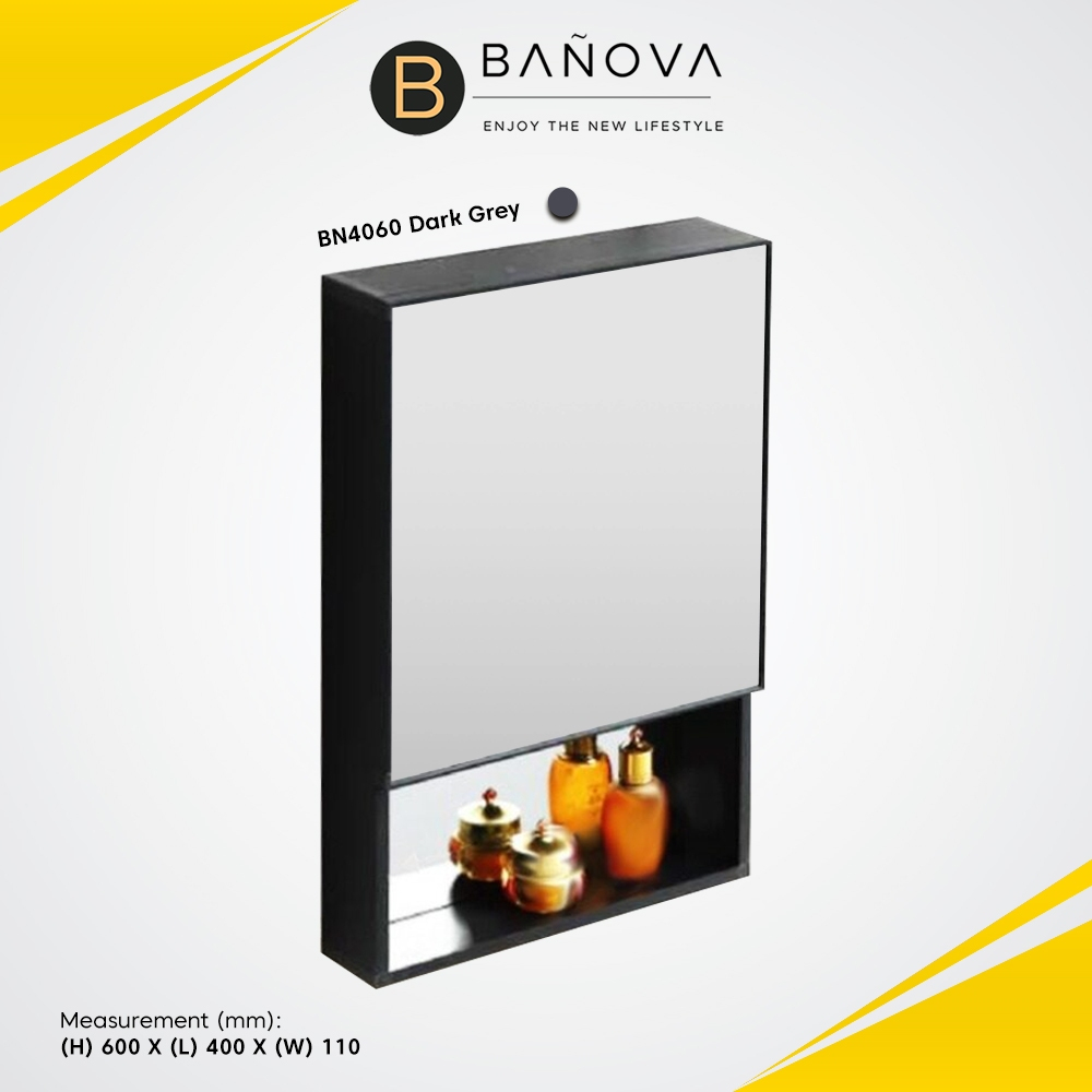 BANOVA BATHROOM MIRROR ALUMINIUM COSMETIC STORAGE ORGANIZER WITH MIRROR