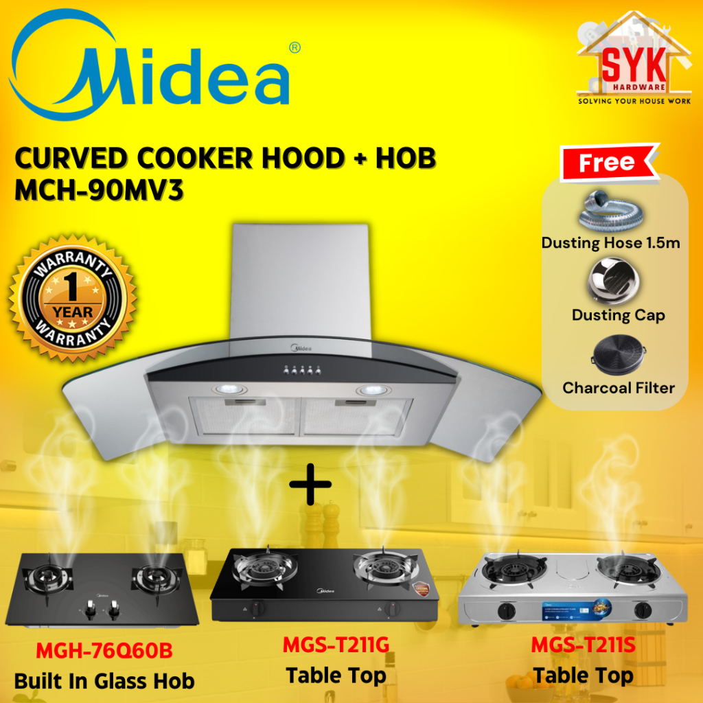 SYK Midea MCH90MV3 MGH76Q60B MGST211G MGST211S Curved Cooker Hood