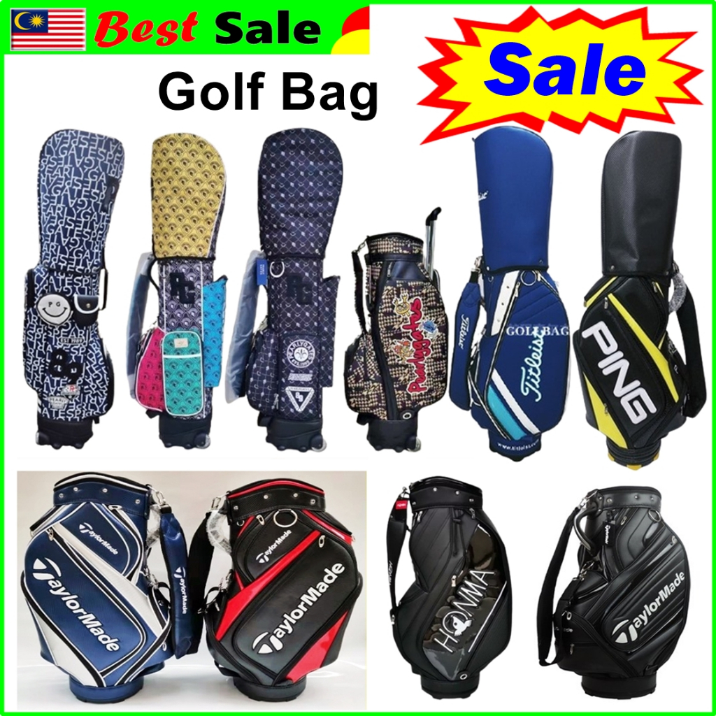 Golf Bag Cart Bag Stand PU READY STOCK Premium Golfer Bag Trolley with