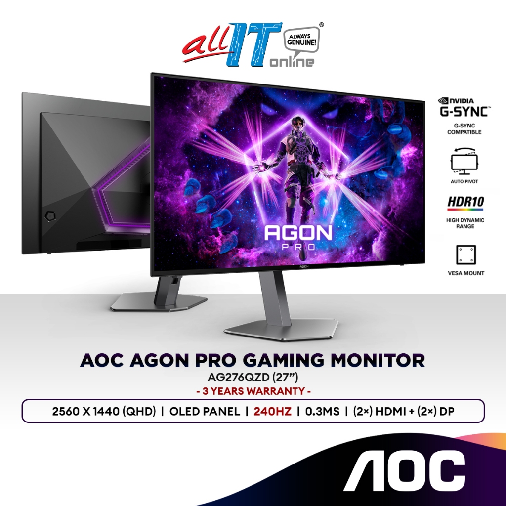 AOC AGON PRO AG276QZD 27" Quad HD 240Hz 0.03ms HDR10 OLED Gaming ...