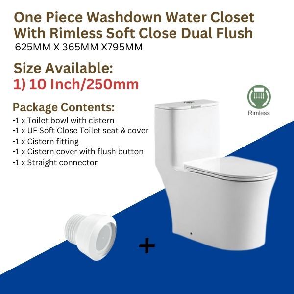 Docasa One Piece 250mm STrap Rimless Washdown WC Water Closet Toilet