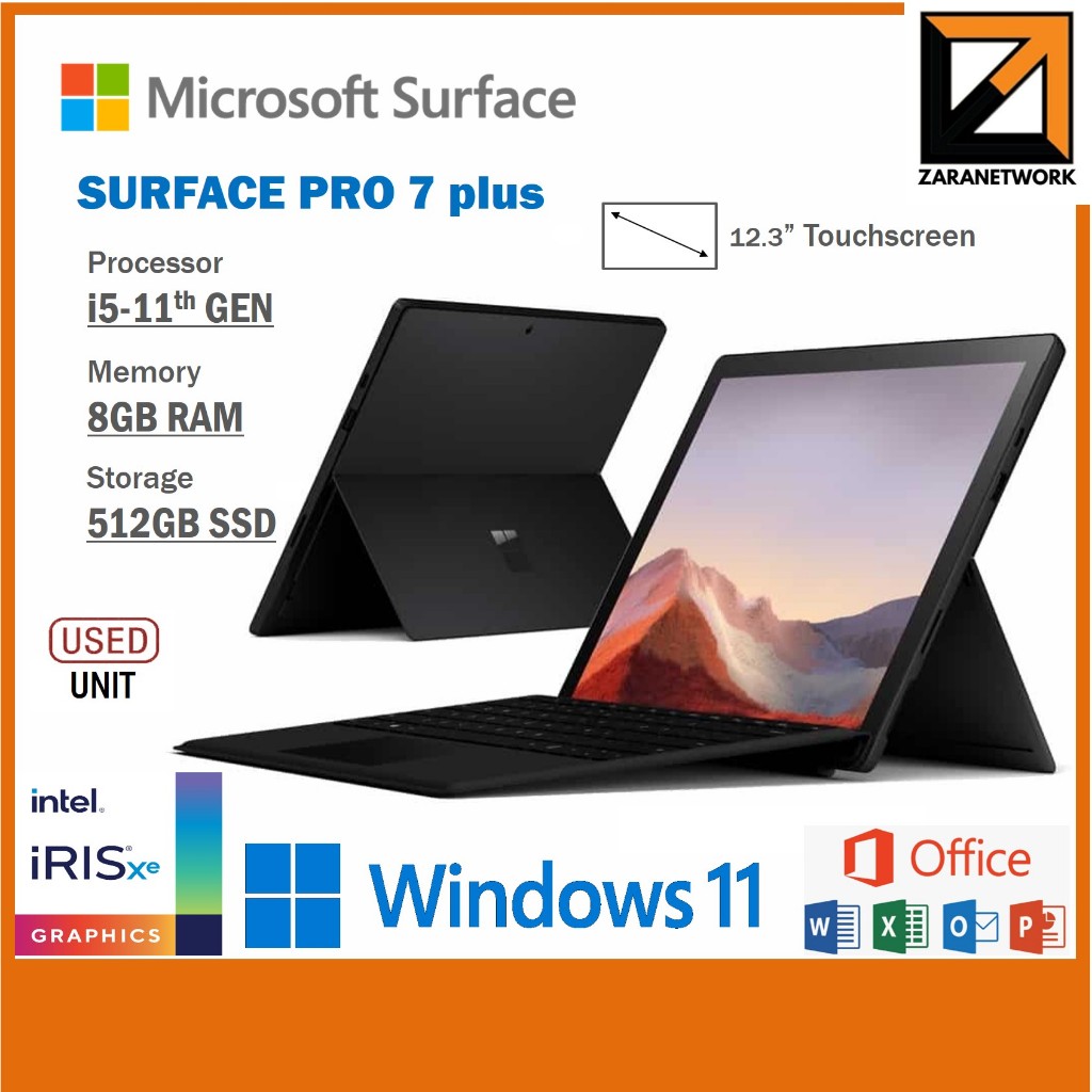 Microsoft Surface Pro 7+ 2-In-1, 12.3 Touch Screen, Intel Core i3, 8GB  RAM, 128GB SSD, Windows 11 Home, Platinum, with Black Type Cover 