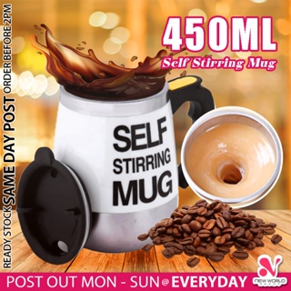 《 𝗡𝗢 𝗠𝗢𝗥𝗘 𝗦𝗣𝗢𝗢𝗡 》450ml Self Stirring Mug Coffee Tea Milk  Stainless Steel Auto Mixing Cup Cawan Kacau Automatik 自动搅拌杯