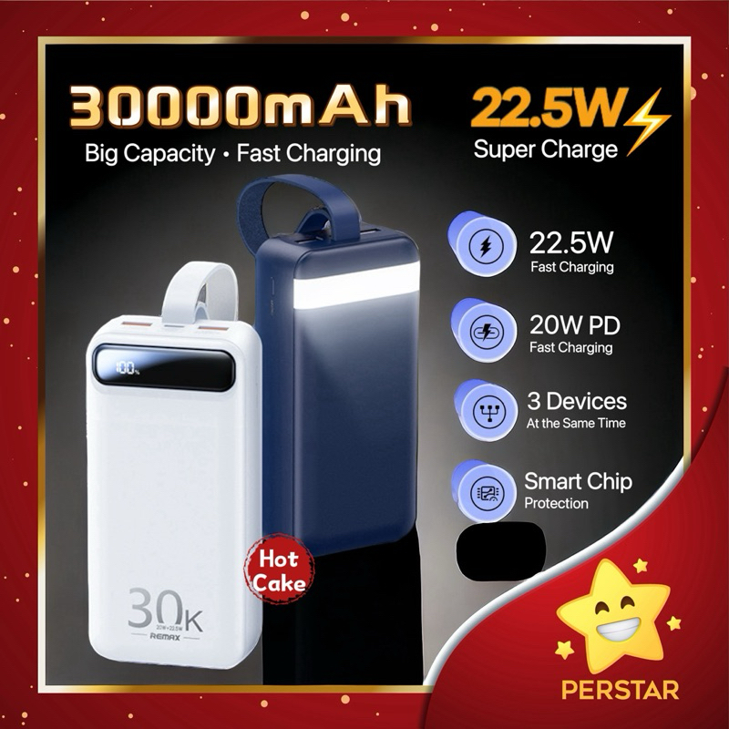 Remax RPP-522 30000mAh QC 22.5W PD 20W Super Fast Charge Powerbank LED ...
