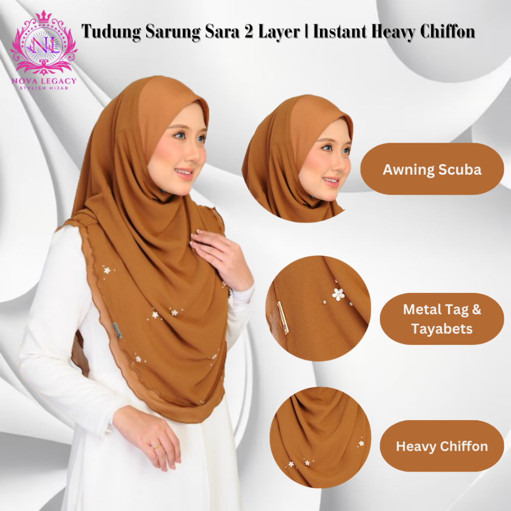 Tudung Sarung Sara 2 Layer | Instant Heavy Chiffon | Shopee Malaysia