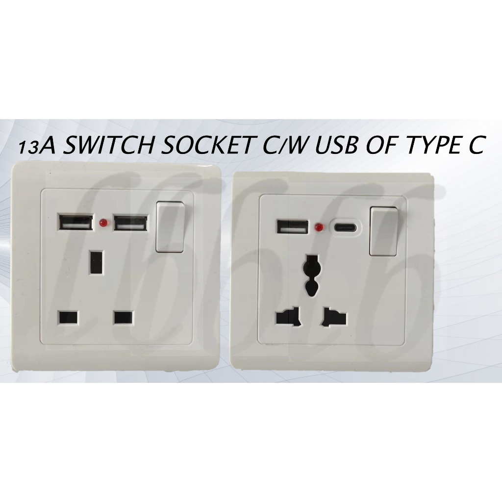 3 PIN UK / Type C USB Wall Socket Switch Charger Plug Power Adapter Malaysia Wall Socket