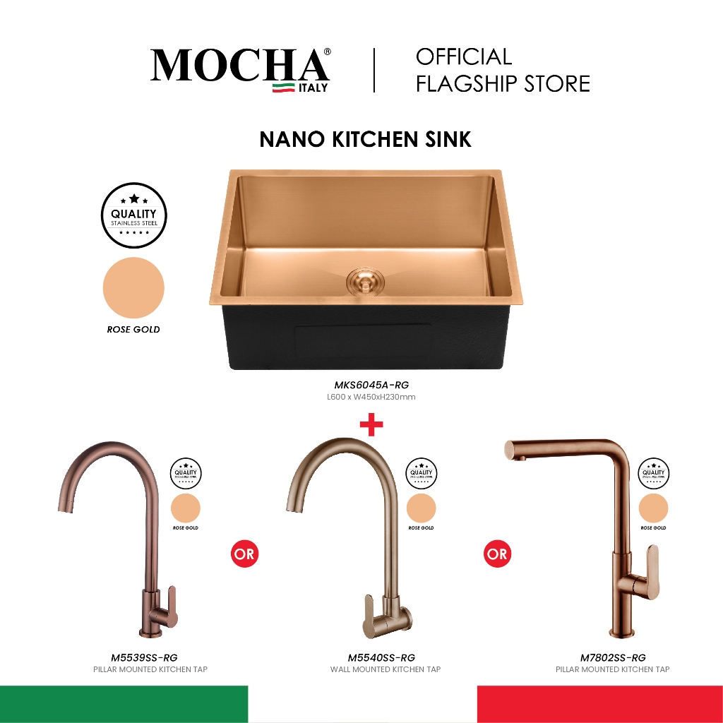 [Nano Kitchen Sink] Mocha MKS6045A-RG SUS304 Kitchen sink rose gold