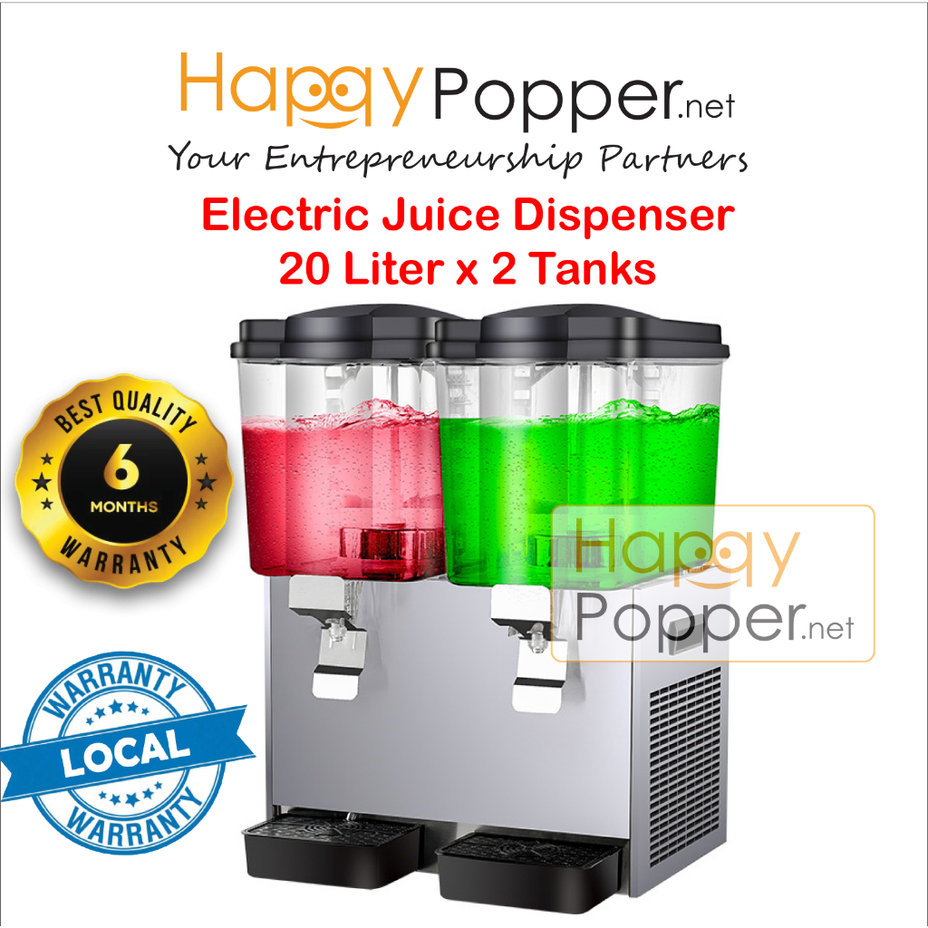 Happypopper Commercial Mesin Fruit Juice Dispenser 20 Liter x 2 Tank