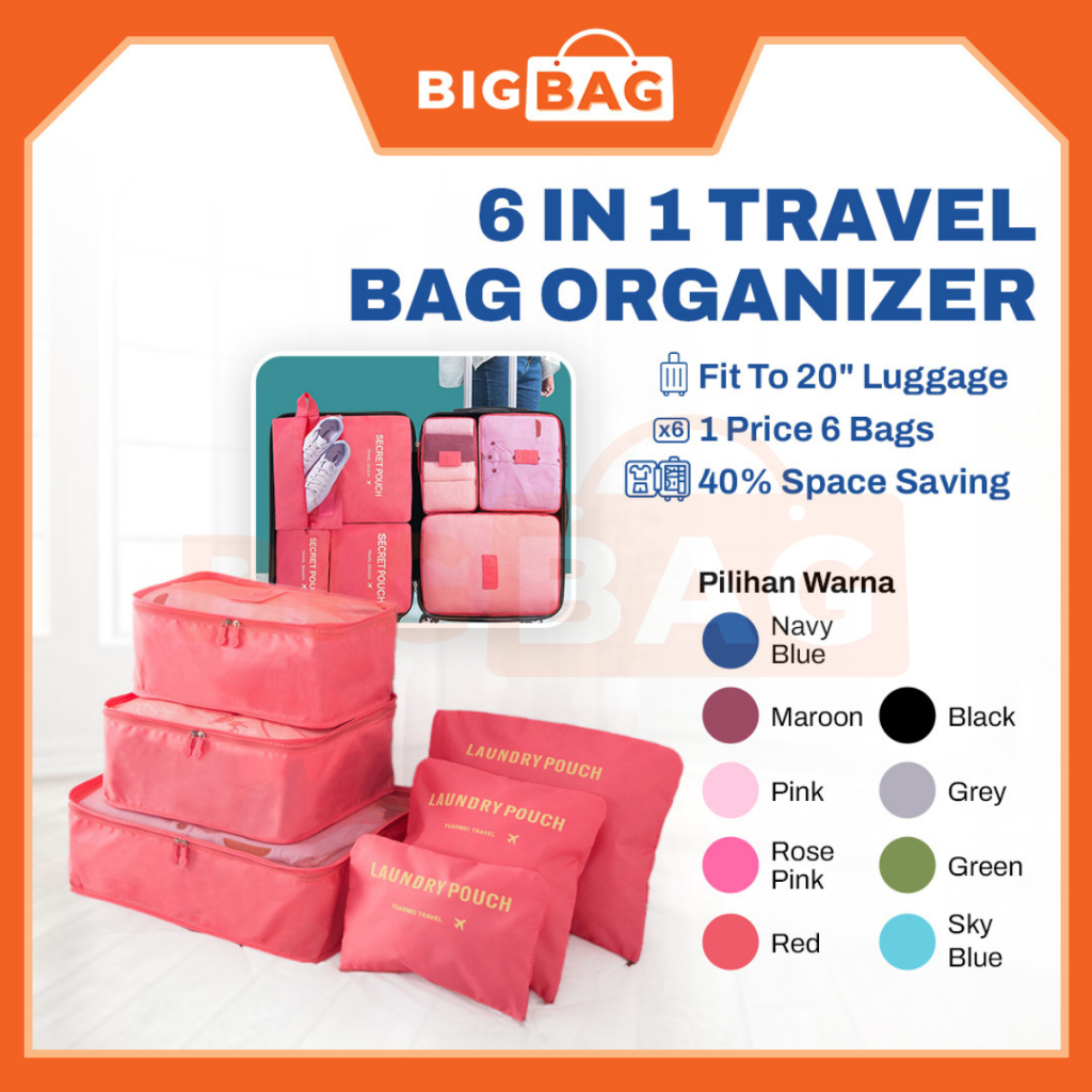 6 In 1 Travel Organizer Bag Set Luggage Organizer Bag Packing Cubes For