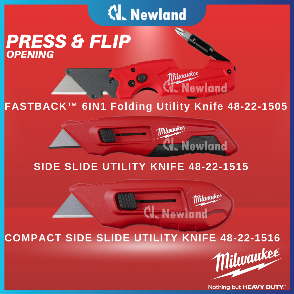 Milwaukee FASTBACK™ 6IN1 Folding Utility Knife / Flip Knife / Pocket