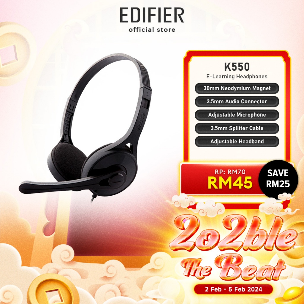 Edifier K550 OnEar Wired Headphones AUX Jack Adjustable Mic