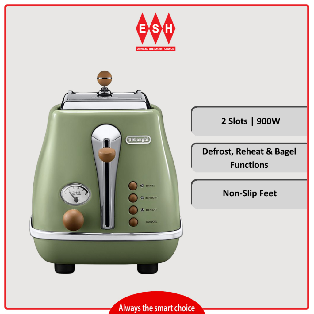 DeLonghi CTOV2003.GR Icona Vintage Olive Green 2 Slice Toaster Shopee Malaysia