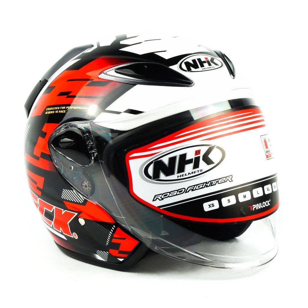 NHK x SCK HELMET R6 V2 OPEN FACE LOGO SCK BLACK /RED GLOSSY GRAPHIC ...