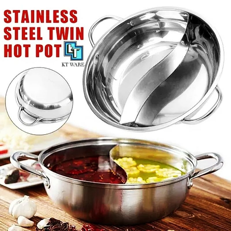 KT WARE Stainless Steel 2 in 1 Hot Pot Shabu Dual Site Induction Gas ...