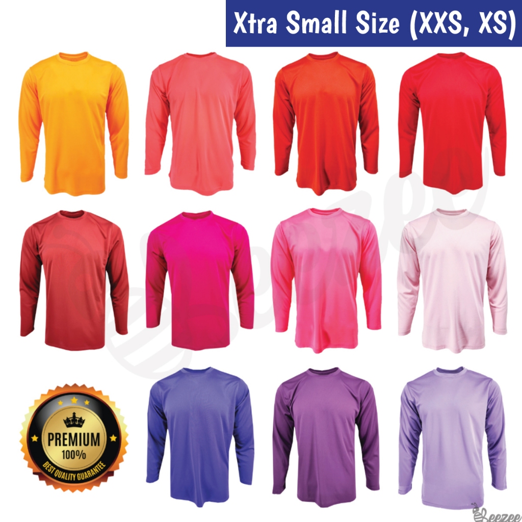Tshirt Lengan Panjang Saiz Kecil XXS XS Quick Dry Jersey Plain