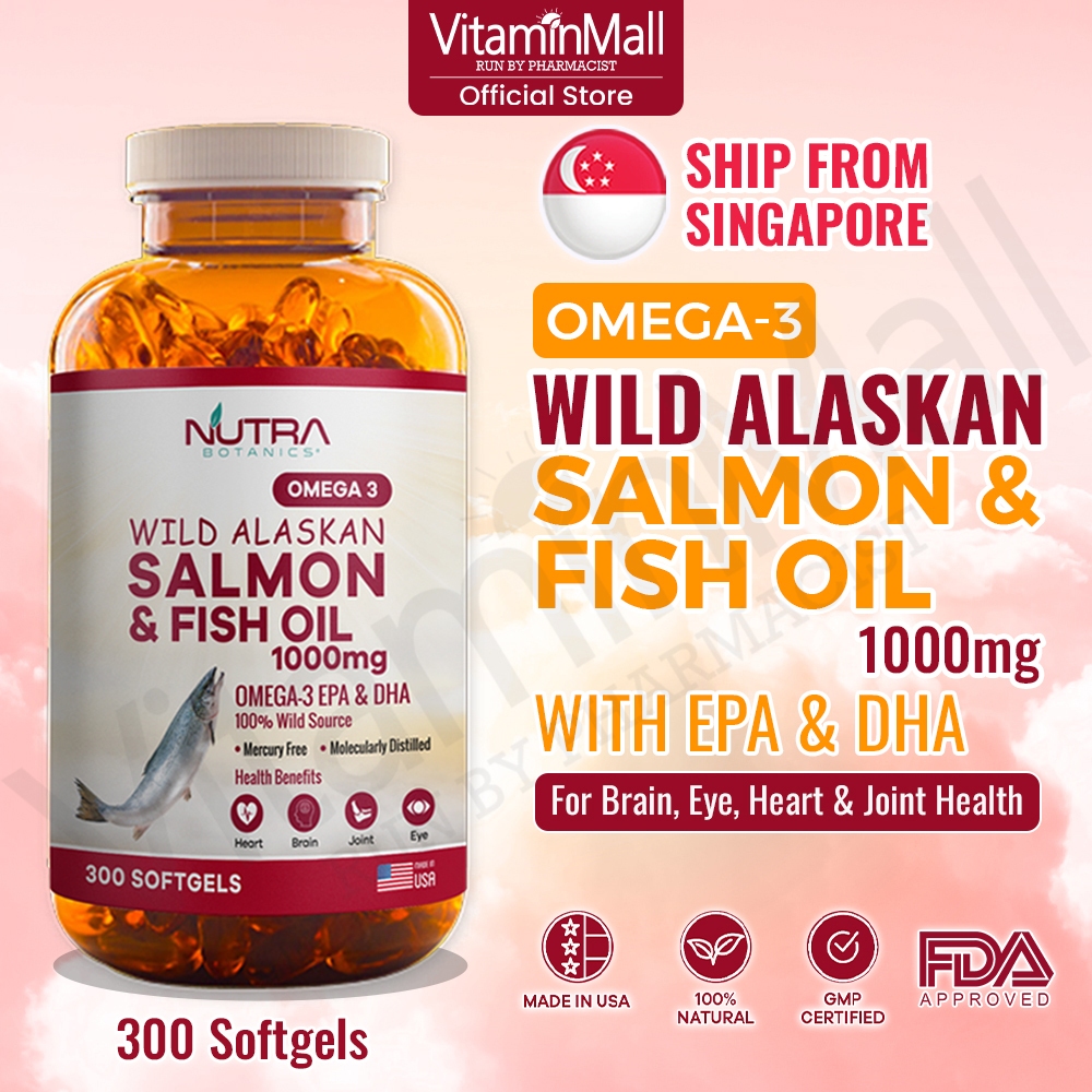 Nutra Botanics Wild Alaskan Omega 3 Salmon Fish Oil 1000mg Omega 3