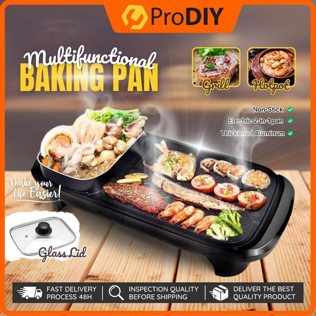 2in1 Nonstick Multifunctional Electric Baking Pan Steamboat Hot Pot