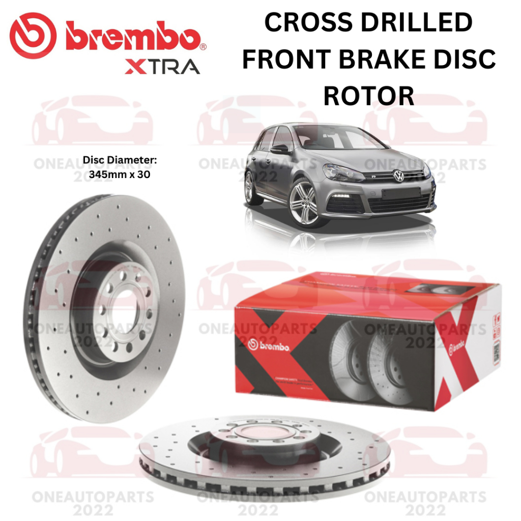 GENUINE BREMBO XTRA FRONT CROSS DRILLED BRAKE DISC ROTOR VW GOLF mk6 2.