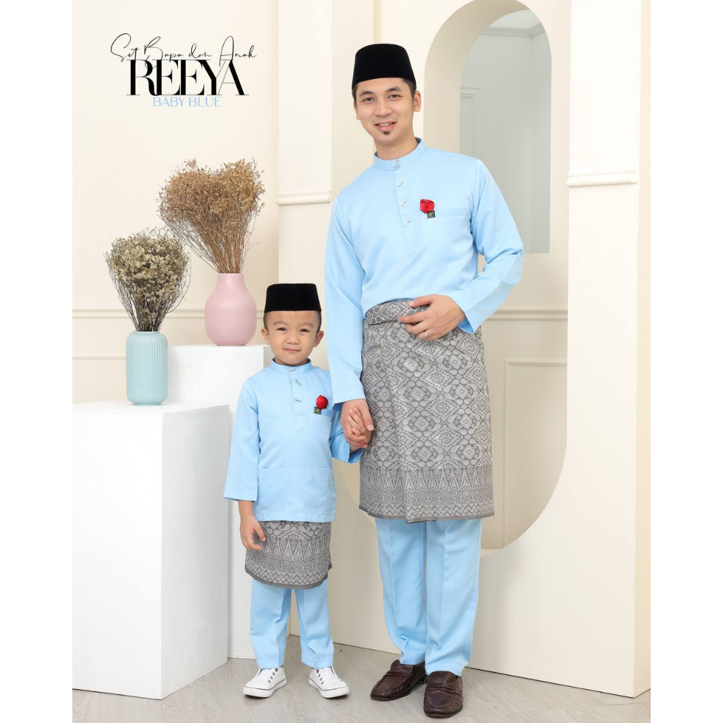 Baju Melayu Moden Lelaki Baby Blue Biru Muda Sedondon Dewasa Ayah Dan 