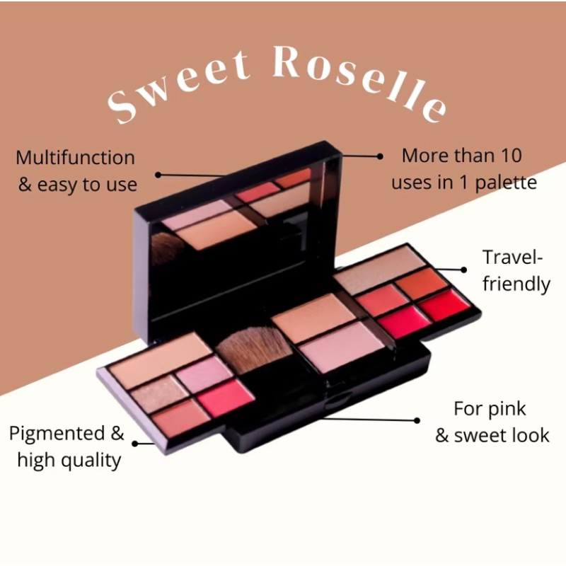 SWEET ROSELLE Makeup Kit All in one / Sweet Eyeshadow / Blusher / Lip